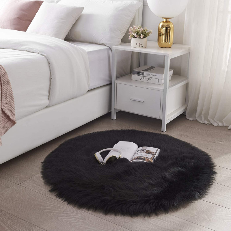 Everly Quinn Malbora Handmade Faux Sheepskin Black Rug & Reviews Wayfair